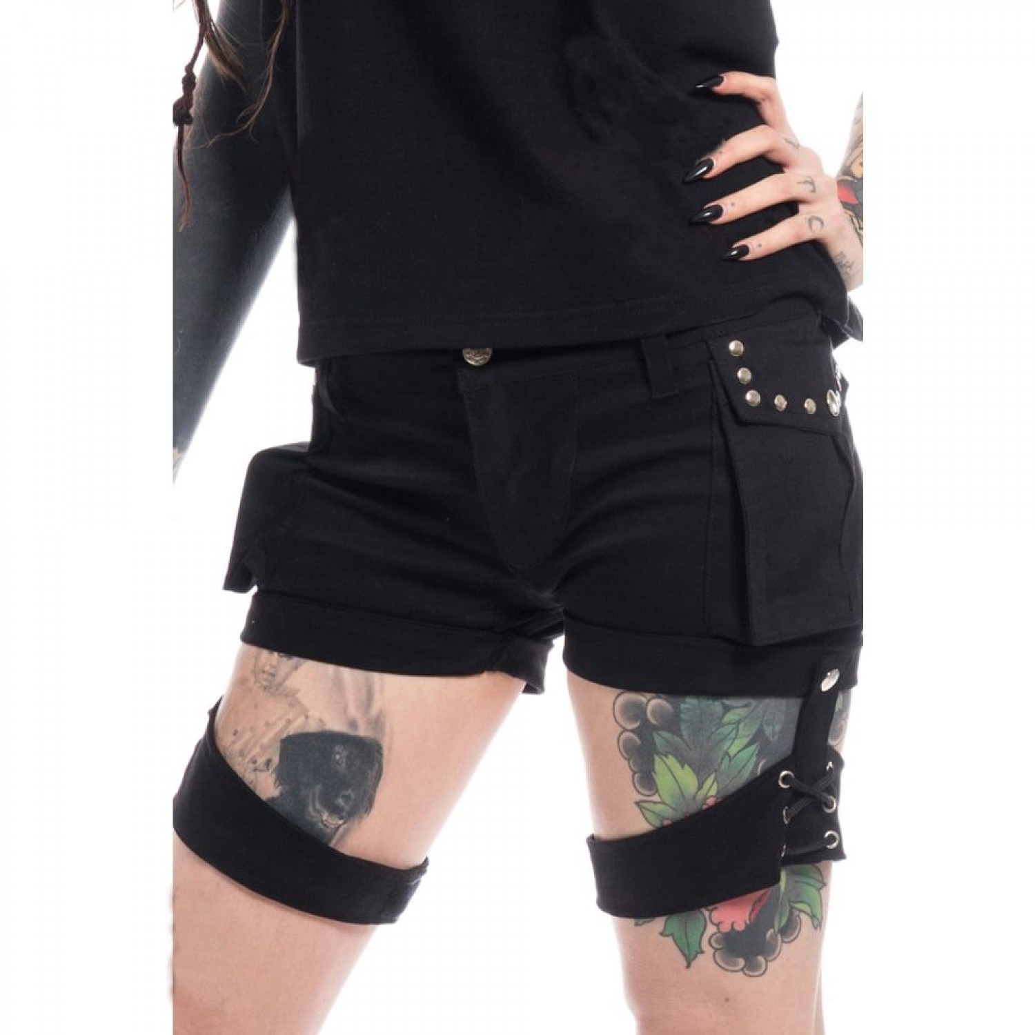 Women Gothic Short Black Bondage Style Alternative Cotton Shorts For Women  (2025)